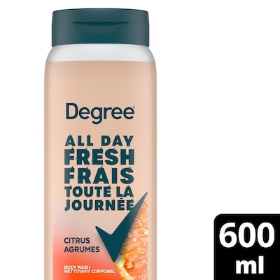 Degree All Day Fresh Body Wash, Fresh Citrus, Plant Based Cleanser 600 ml, $0.83/100ml