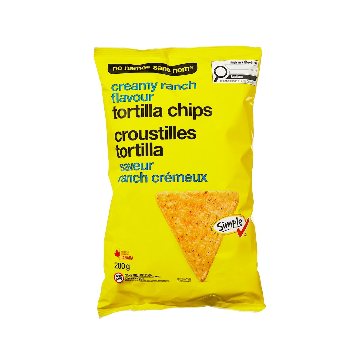 No Name Creamy Ranch Flavour Tortilla Chips 200 g, $1.25/100g