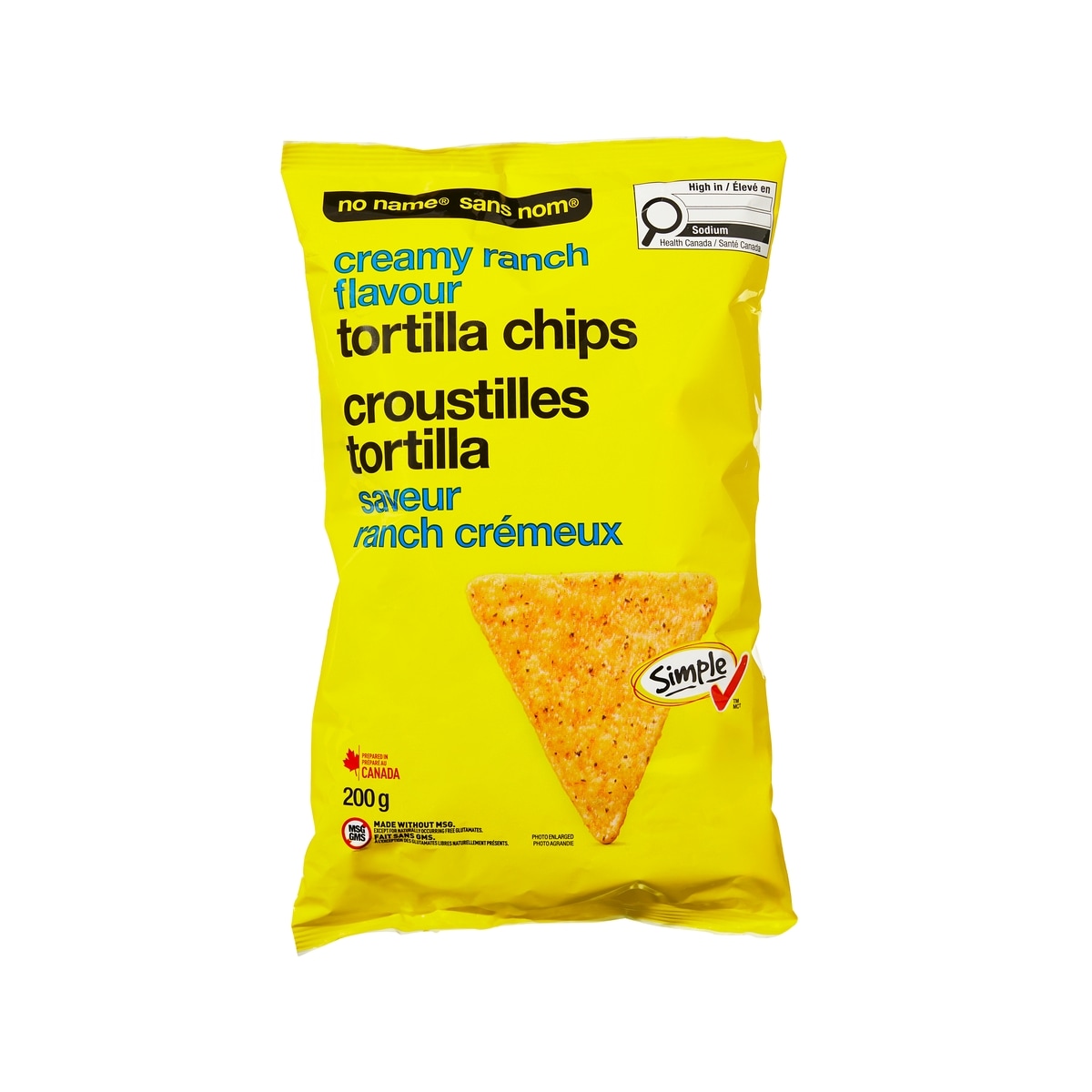 Sans Nom Croustilles tortilla saveur ranch crémeux 200 g, 1,25 $/100g