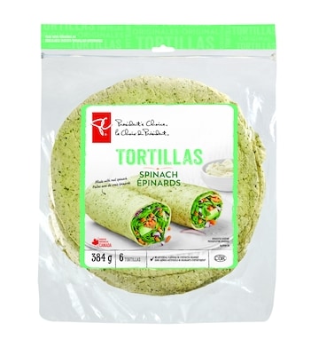 President's Choice Spinach Tortillas 384 g, $0.91/100g