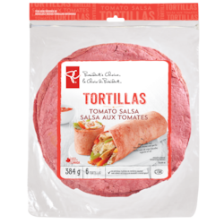 le Choix du Président Tortillas à la salsa de tomates 384 g, 1,12 $/100g