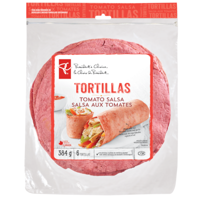 le Choix du Président Tortillas à la salsa de tomates 384 g, 1,12 $/100g