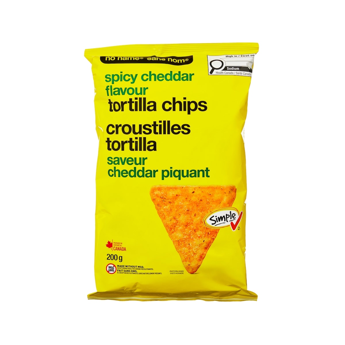 No Name Spicy Cheddar Flavour Tortilla Chips 200 g, $1.25/100g