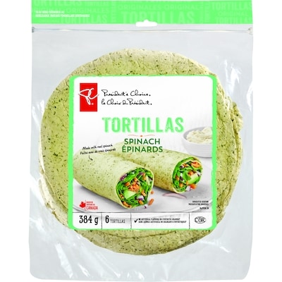 President's Choice Spinach Tortillas 384 g, $1.12/100g