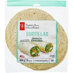 President's Choice Spinach Tortillas 384 g, $0.91/100g