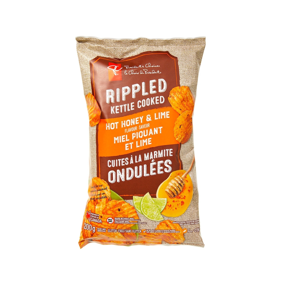 President's Choice Rippled Kettle Cooked Hot Honey & Lime Flavour Potato Chips 200 g, $1.50/100g