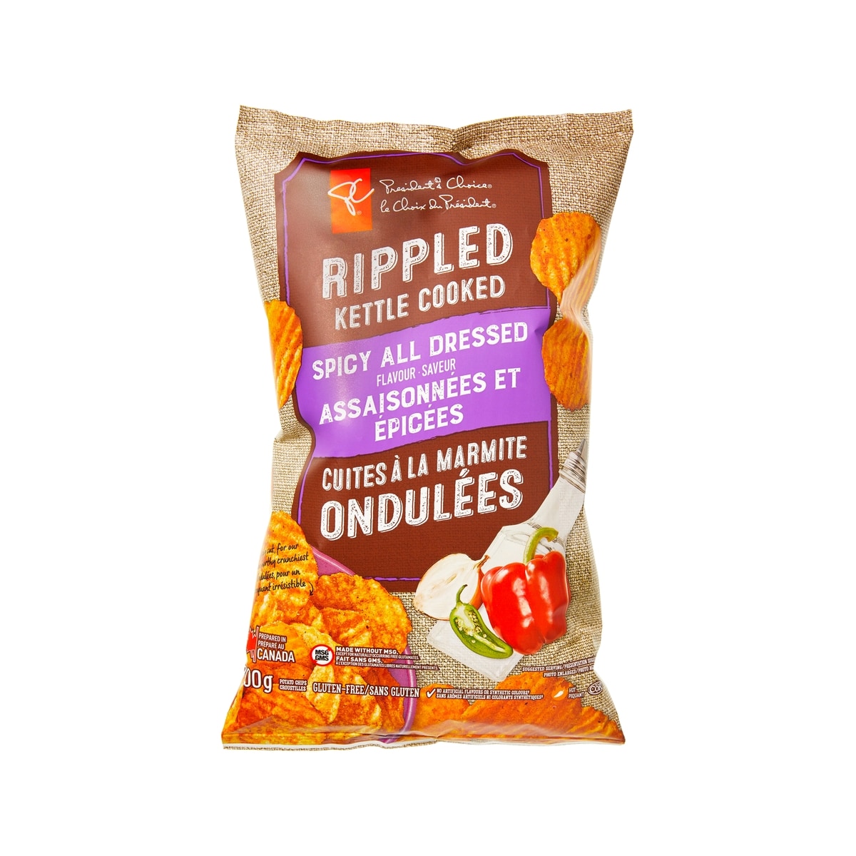 President's Choice Rippled Kettle Cooked Spicy All Dressed Flavour Potato Chips 200 g, $1.50/100g