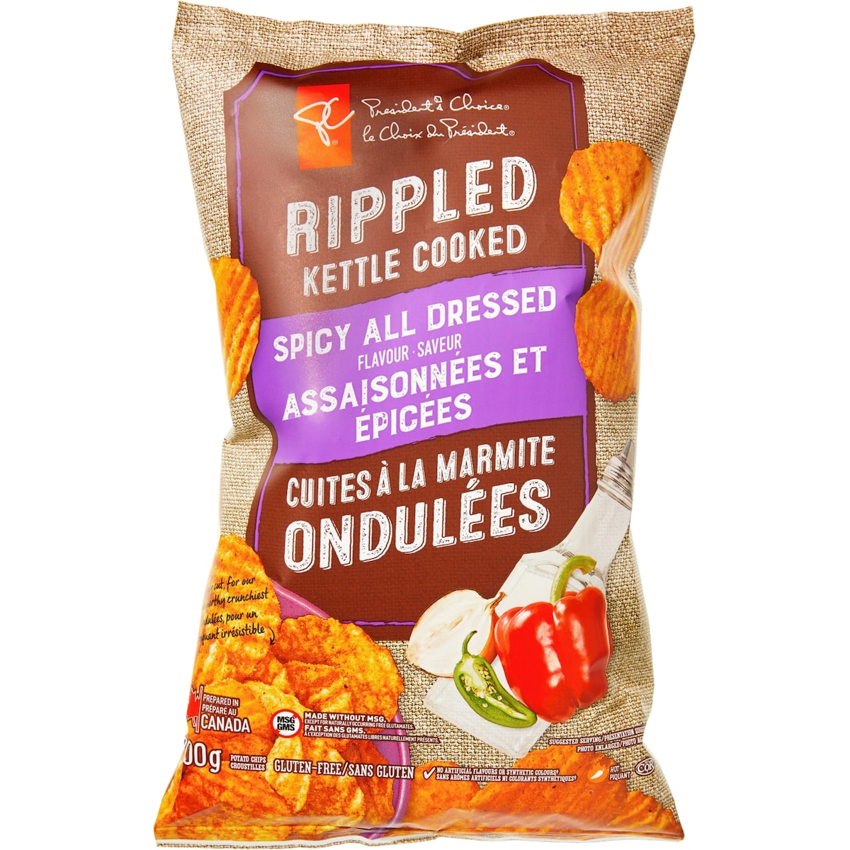 President's Choice Rippled Kettle Cooked Spicy All Dressed Potato Chips