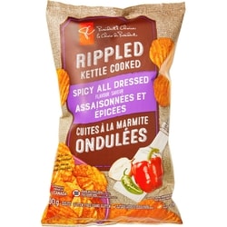 President's Choice Rippled Kettle Cooked Spicy All Dressed Flavour Potato Chips 200 g, $1.25/100g