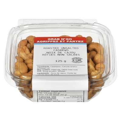 Johnvince Foods Roasted Unsalted Cashews 125 g, $4.00/100g