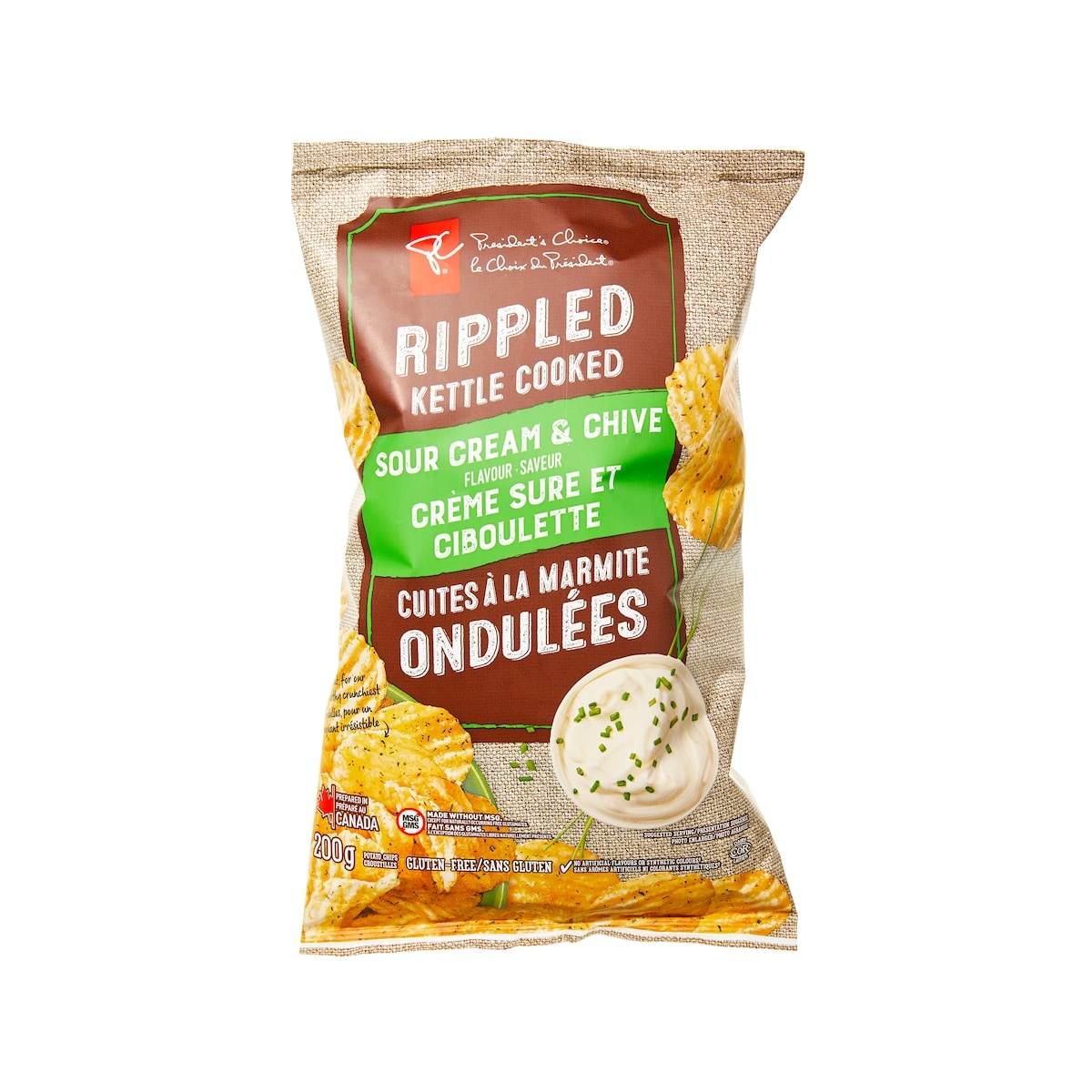 President's Choice Rippled Kettle Cooked Sour Cream & Chive Flavour Potato Chips 200 g, $1.50/100g