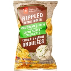 le Choix du Président Croustilles cuites à la marmite ondulées à saveur de crème sure et de ciboulette 200 g, 1,25 $/100g