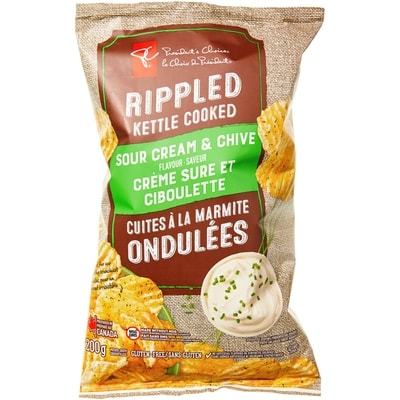 le Choix du Président Croustilles cuites à la marmite ondulées à saveur de crème sure et de ciboulette 200 g, 1,25 $/100g