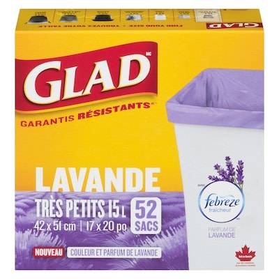 Glad Sacs lavande très petits 15 l 52 ea, 0,18 $/1ch