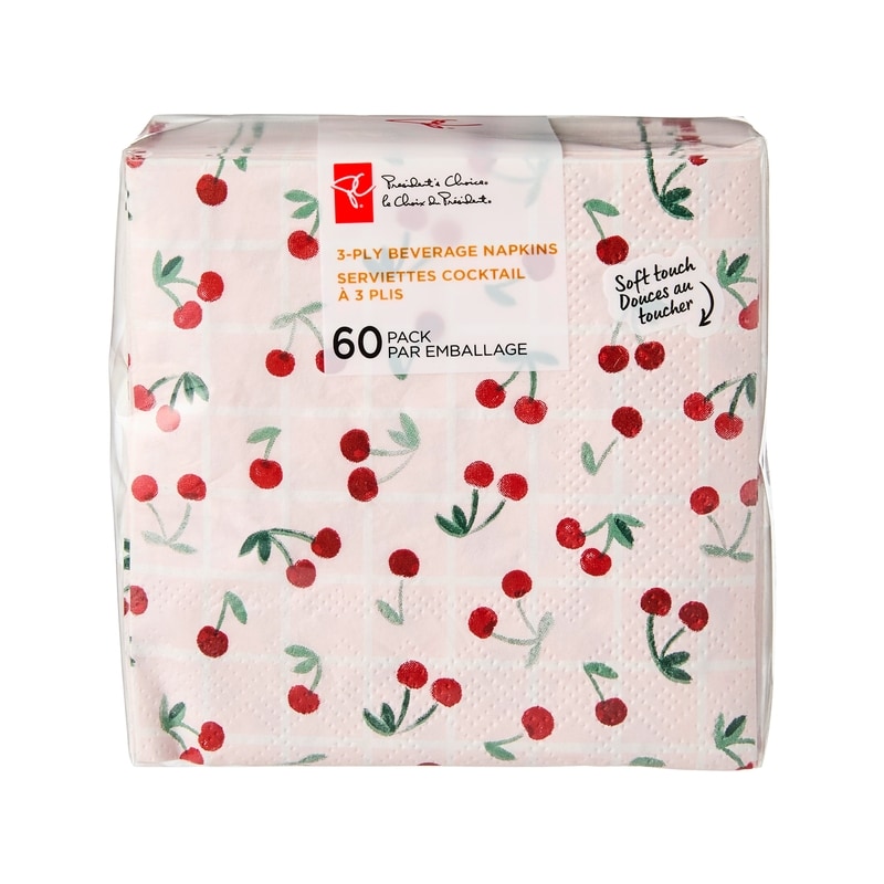 3 Ply Beverage Napkins 60 Pack - Cherries