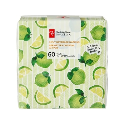 President's Choice 3 Ply Beverage Napkins 60 Pack - Limes 60 ea, $0.08/1ea
