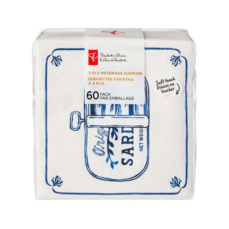 3 Ply Beverage Napkins 60 Pack - Sardines