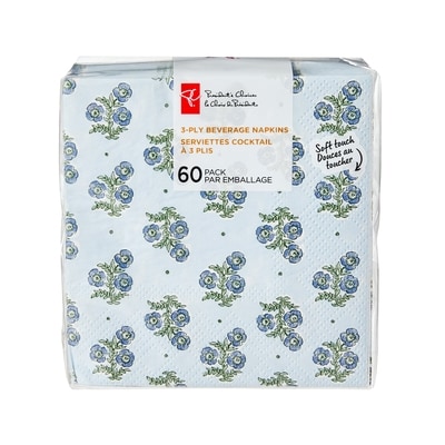 le Choix du Président Lot de 60 serviettes à cocktail à 3 plis – motif floral 60 ea, 0,08 $/1ch