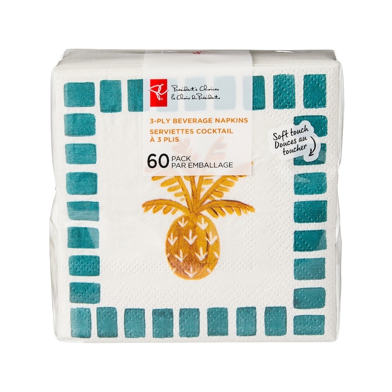 3 Ply Beverage Napkins 60 Pack - Pineapple