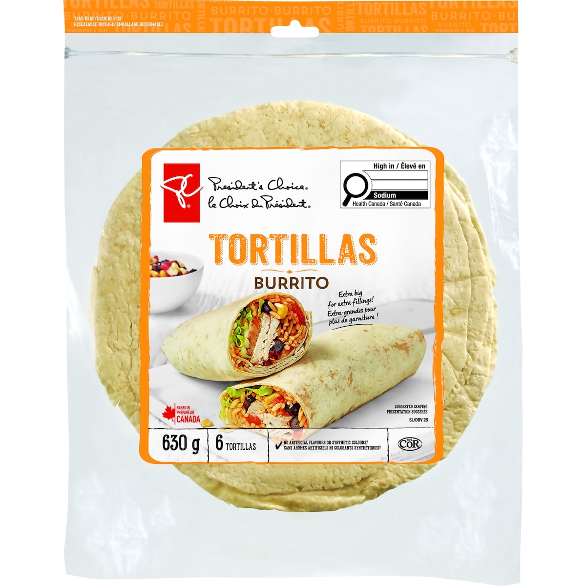 President's Choice Burrito Tortillas 630 g, $0.71/100g