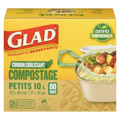 Glad Sacs cordon coulissant compostage petits 10 l 80 ea, 0,26 $/1ch