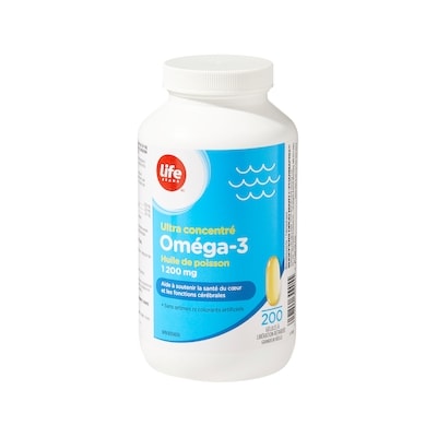 Huile de poisson Oméga-3 ultra concentré à 1200&nbsp;mg, 200&nbsp;gélules