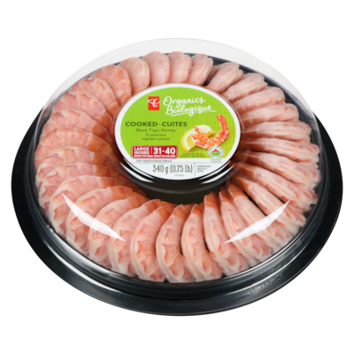 PC Biologique Crevettes tigrées noires cuites grosses 340 g, 5,29 $/100g