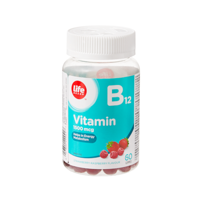 Life Brand Strawberry-Raspberry Flavour Vitamin B12 1500 mcg 60 Gummies 60 ea, $0.21/1ea