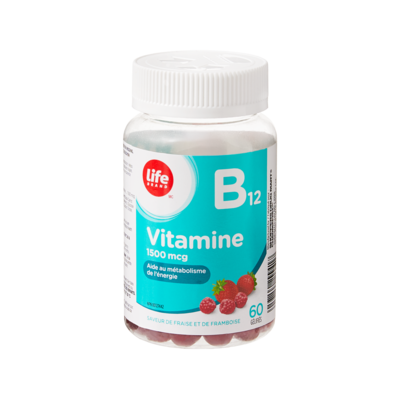 Life Vitamine B12 à 1 500 mcg, 60 gélifiés à saveur de fraise et de framboise 60 ea, 0,21 $/1ch