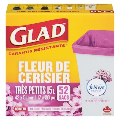 Glad Sacs fleur de cerisier très petits 15 l 52 ea, 0,18 $/1ch