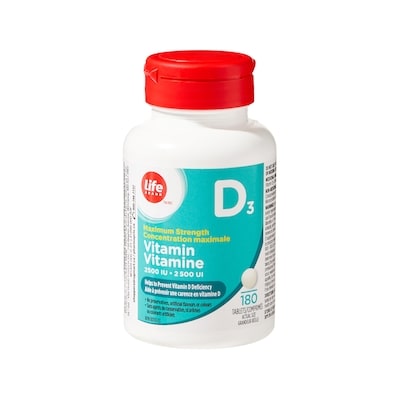 Life Vitamine D3 2500 UI concentration maximale, 180 comprimés 180 ea, 0,03 $/1ch
