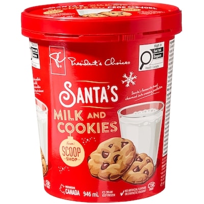 President's Choice Scoop Shop Santa's Milk and Cookies Ice Cream 946 ml, $0.58/100ml