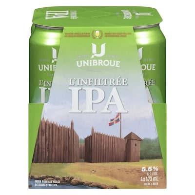 Unibroue Bière l'infiltrée ipa india pale ale belge (Pièce d’identité requise au moment du ramassage) 4x473.0 ml, 0,89 $/100ml