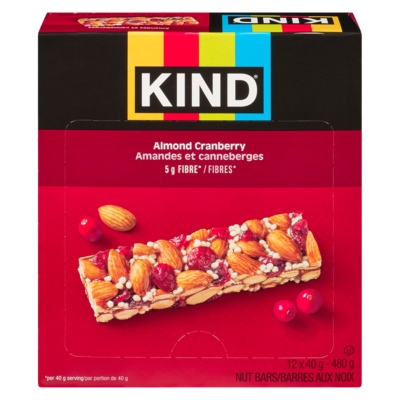 Kind Barre aux noix amandes et canneberges, cas 12x40.0 g, 4,79 $/100g