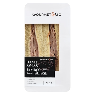 Gourmet & Go Sandwich Ham & Swiss White Bread 150 g, $5.00/100g