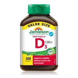 Jamieson Vitamin D3 1,000 IU Softgels 500 ea, $0.04/1ea