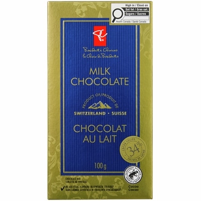 President's Choice Milk Chocolate Bar 100 g, $4.29/100g