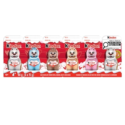 Kinder Mini figurines creuses en chocolat au lait pour la Saint-Valentin, avec une couche crémeuse au lait, 6 figurines 90 g, 6,67 $/100g