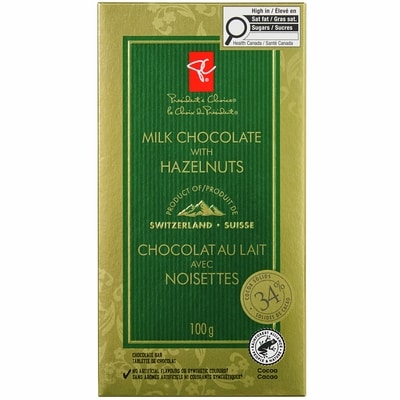 President's Choice Milk Chocolate with Hazelnuts Bar 100 g, $3.99/100g