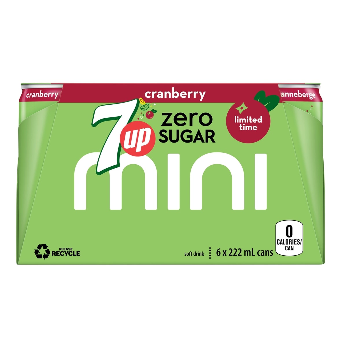 7Up Zero Sugar Cranberry Mini Cans 6x222.0 ml, $0.40/100ml