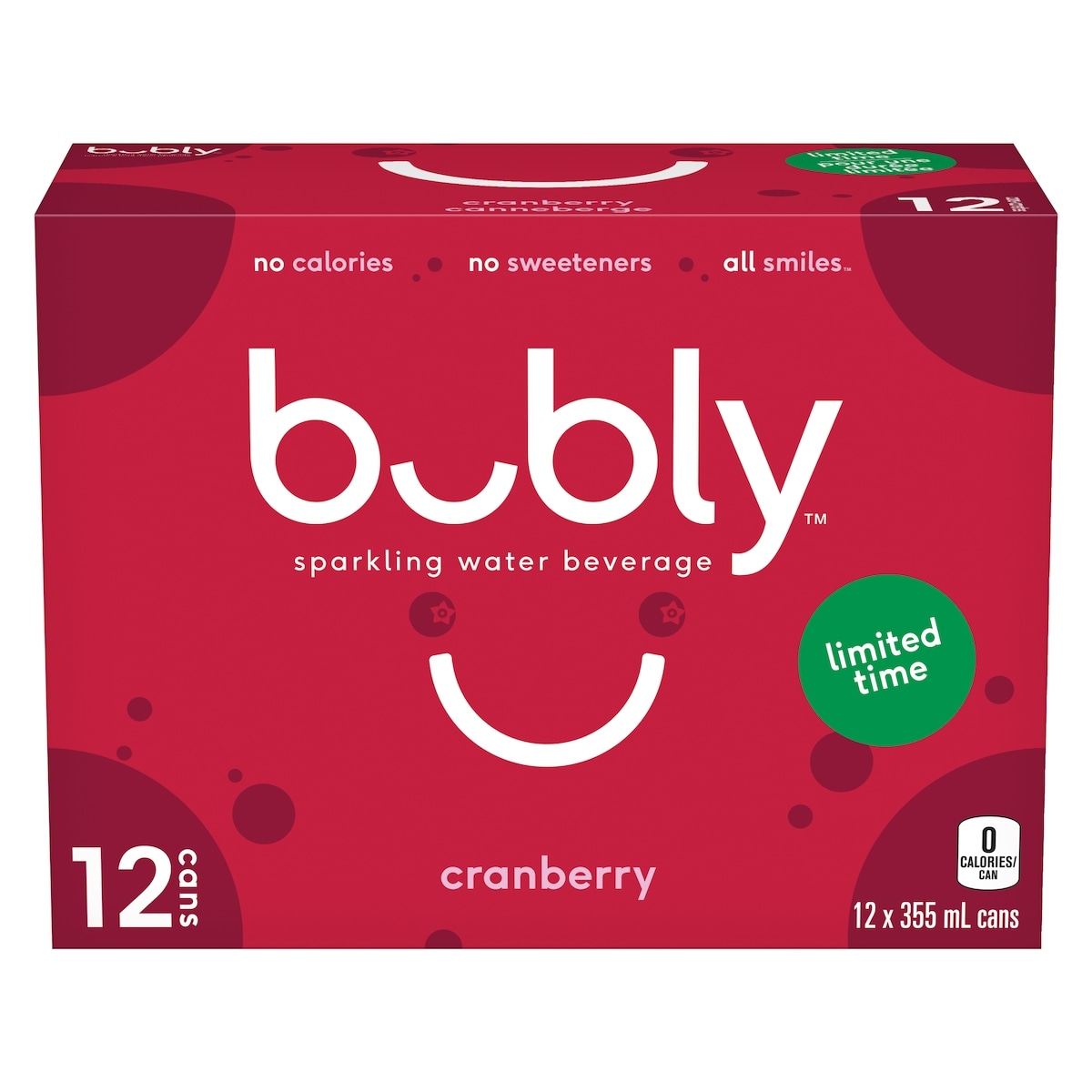 Bubly Sparkling Water Sparkling Water Beverage Cranberry Limited Time 12x355.0 ml, $0.30/100ml