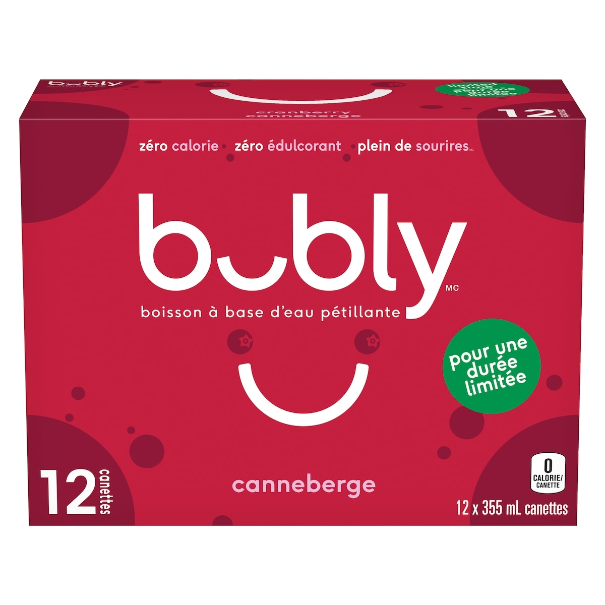 Eau pétillante Bubly Boisson à base d'eau pétillante canneberge pour une durée limitée 12x355.0 ml, 0,30 $/100ml