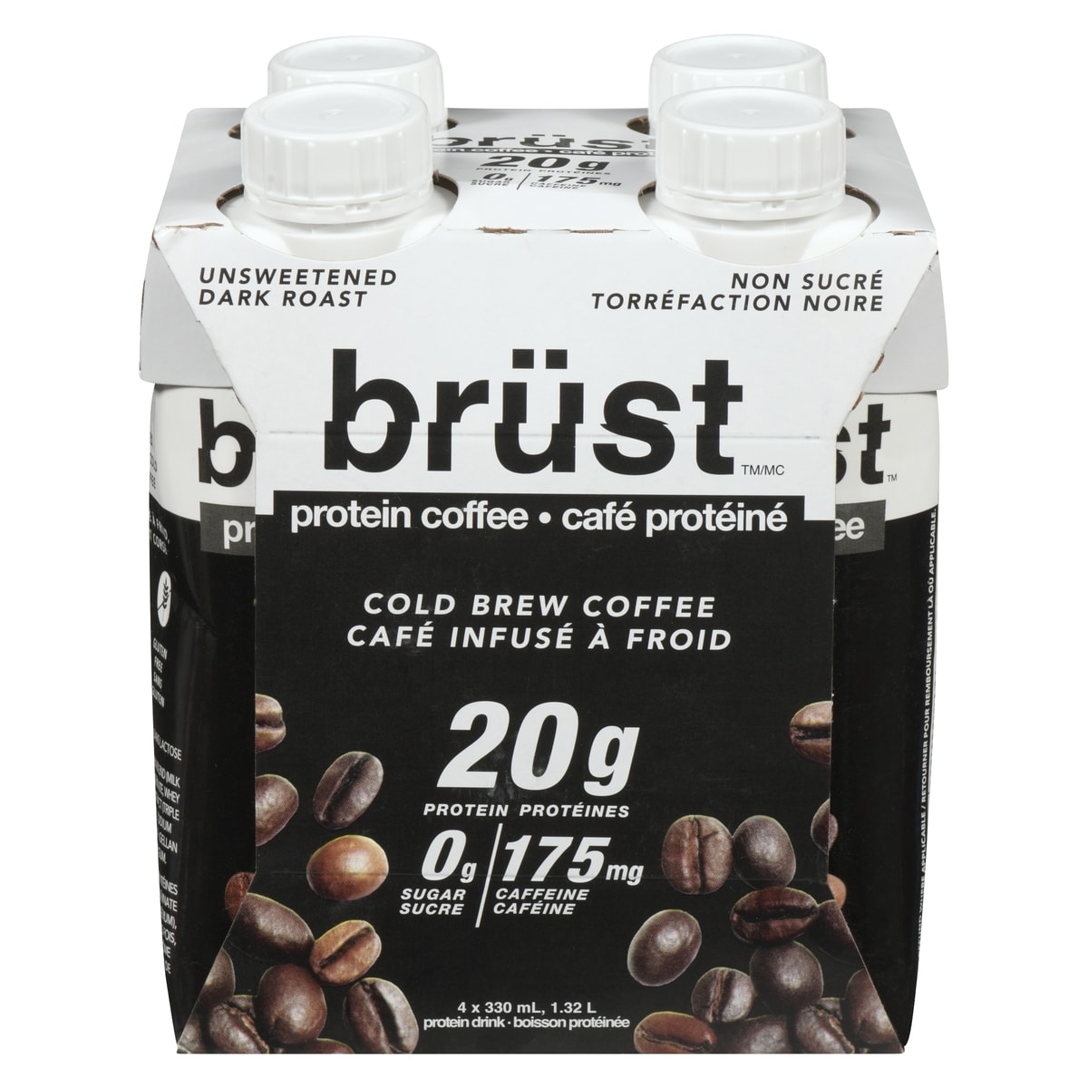Brust Boisson protéinée non sucré torréfaction noire 4x1320.0 ml, 0,33 $/100ml