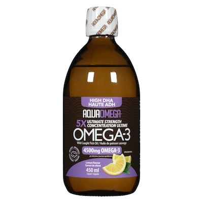 Aqua Omega Omega-3 Wild Caught Fish Oil Liquid High Dha 5x Ultimate Strength Lemon Flavour 450 ml, $17.78/100ml