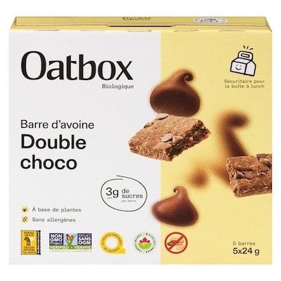 Oatbox Barre d'avoine double choco biologique 120 g, 4,58 $/100g