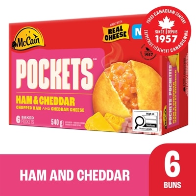 McCain Pockets Ham & Cheddar, 6 pack 540 g, $1.30/100g