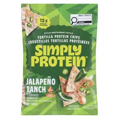 Simply Protein Croustilles tortillas proteinées jalapeno ranch aromatisé 130 g, 4,22 $/100g