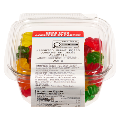 Johnvince Foods Friandise à saveur naturelle et artificielle oursons en gelée assortis 250 g, 1,20 $/100g