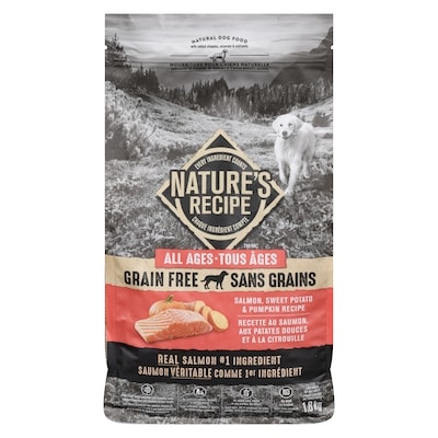Nature’s Recipe Nourriture pour chiens naturelle tous âges recette au saumon, aux patates douces et à la citrouille 1.8 kg, 1,00 $/100g