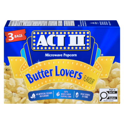 Act II Microwave Popcorn Butter Lovers Flavour 234 g, $1.41/100g